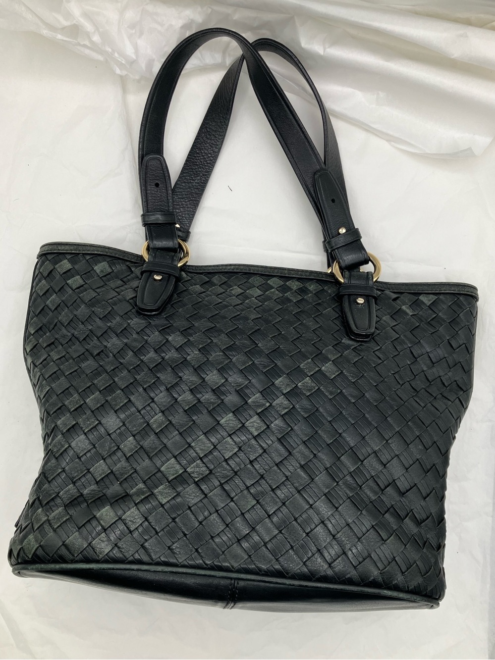 Cole Haan Black Woven Tote Like New Heritage Weave